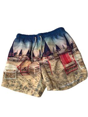 Swim Trunks Shorts Men Small Mesh Lined Pocket Blue Beach Resort Island Haze